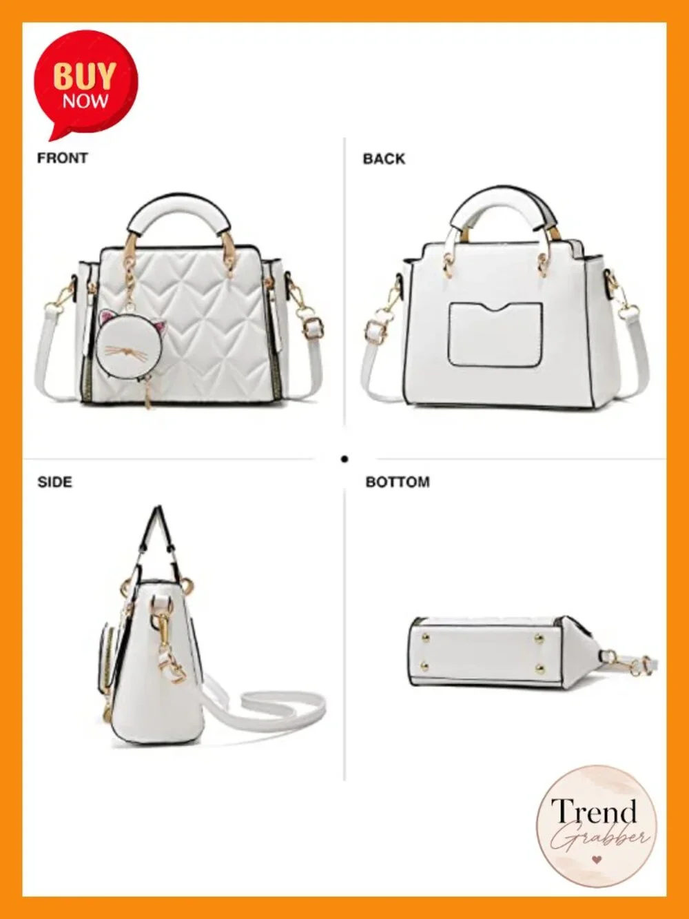 PU Leather Crossbody Satchel Bag with Kitten Pendant Tote